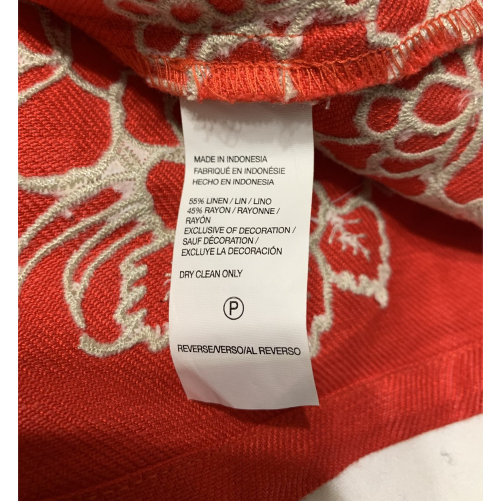 Izod Women's Dress Size 12 Red Linen Blend Empire Waist Embroidered Hem Resort - Picture 7 of 7